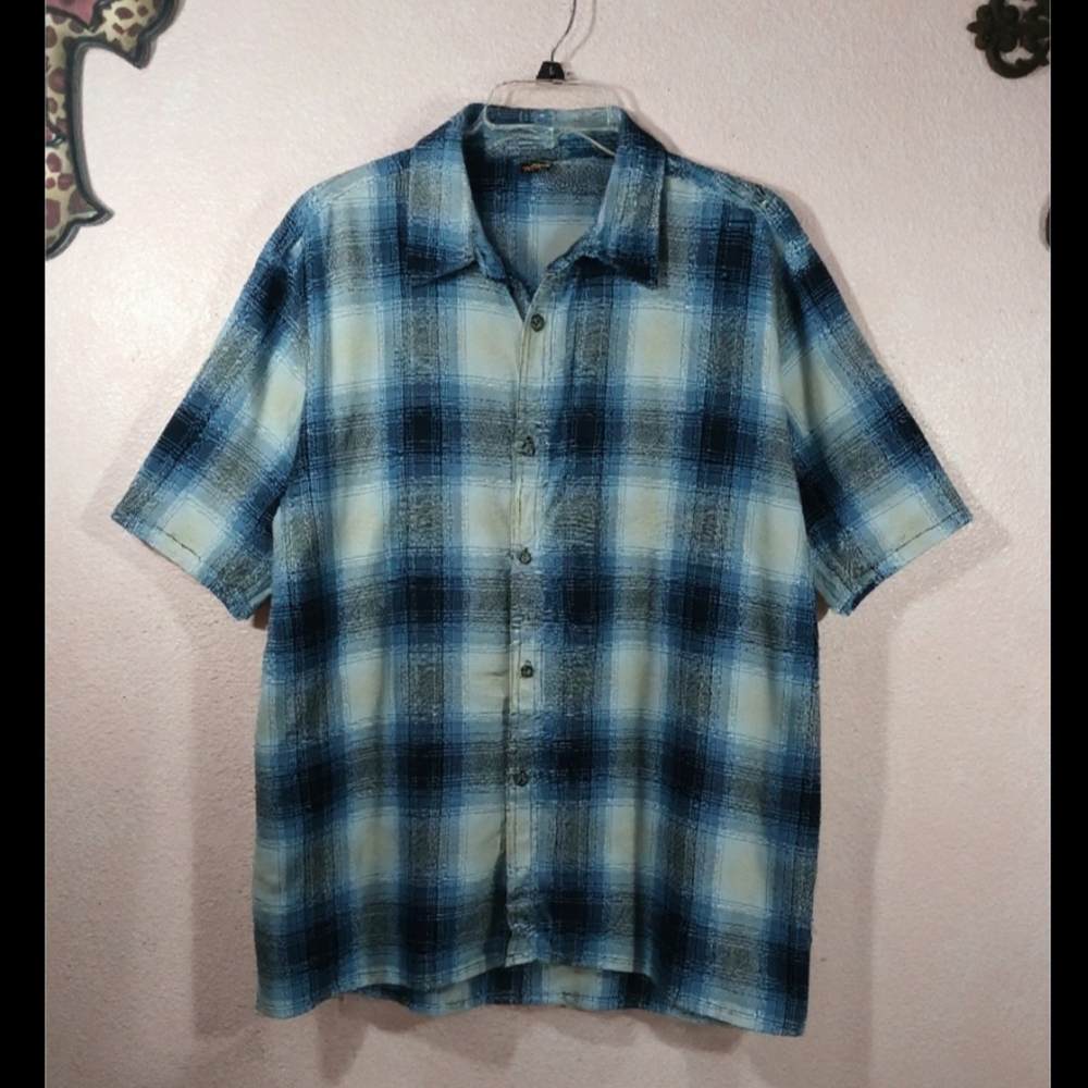 Lowrider Mens Blue Plaid  Button-Down Short Sleeve Shirt Size XXL